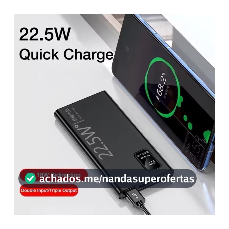 Carregador Portátil 20000mah grande capacidade power bank usb c 22.5w rápido portátil bateria para iphone samsung xiaomi