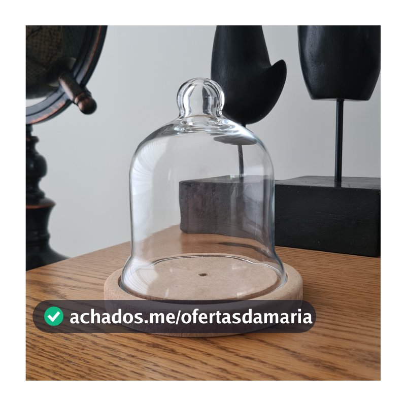 Mini Redoma Com Base De Madeira - Cúpula De Vidro