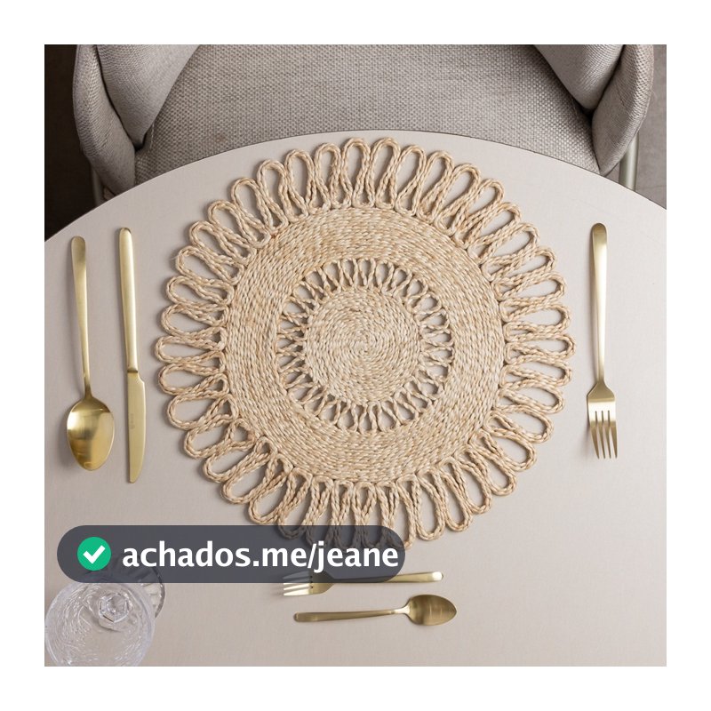 Lugar Americano de Juta Natural 38cm Wolff Redondo para Mesa Posta Jantar Almoço Café Decoração Rústica Elegante em Casa