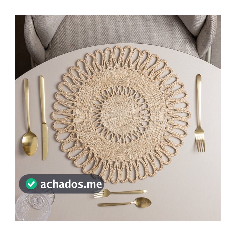 Lugar Americano de Juta Natural 38cm Wolff Redondo para Mesa Posta Jantar Almoço Café Decoração Rústica Elegante em Casa