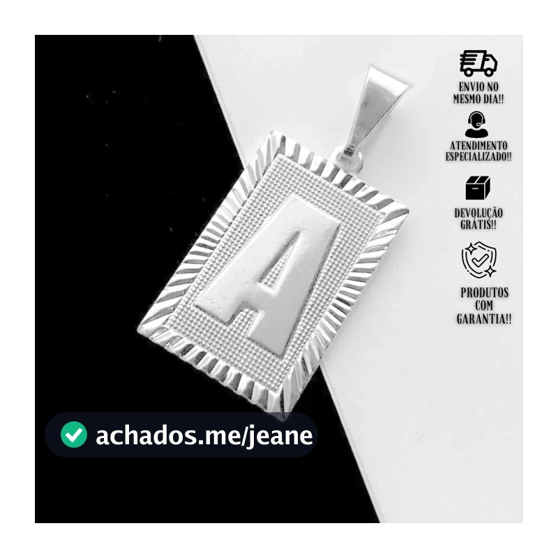 Pingente Letra Inicial Nome Placa de Prata 925 (Entre e escolha a sua Letra) Banhado