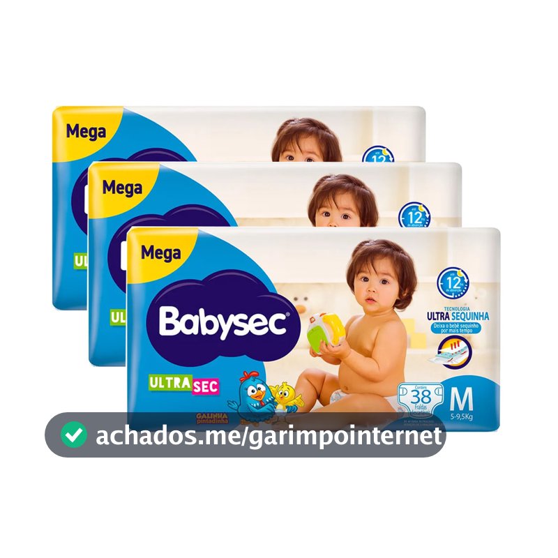 Kit Fralda Descartável Babysec Galinha Pintadinha Ultrasec Mega M 38 Tiras - 3 Unidades
