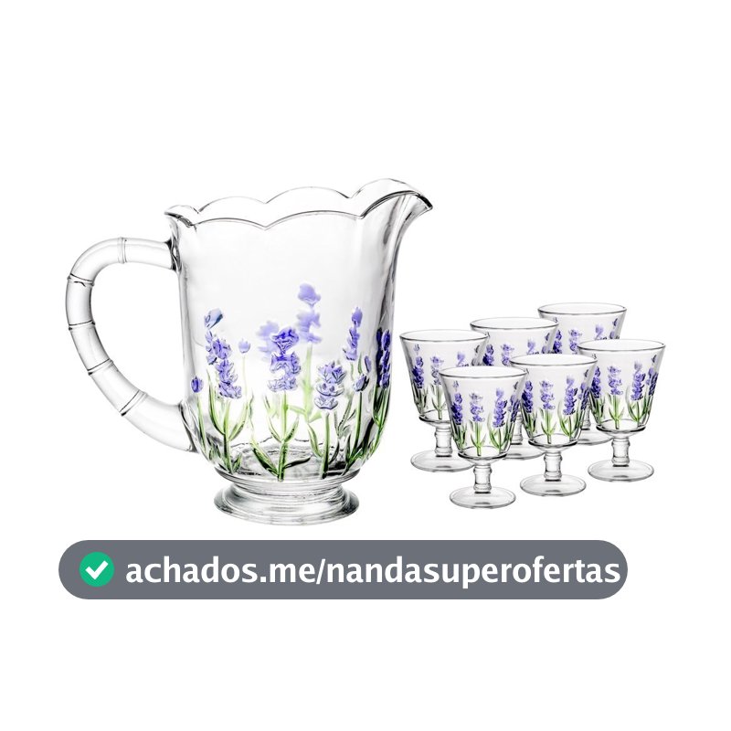 Jarra com 6 Taças Lyor Lavanda Hand Painting de Cristal 1,5L