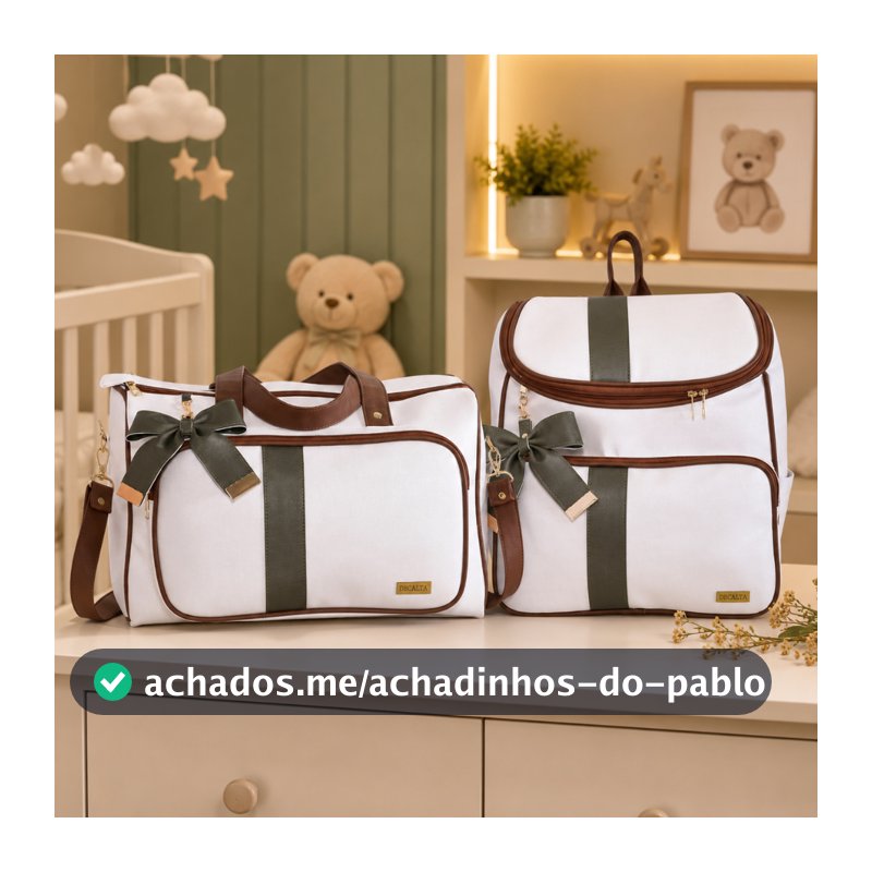 Kit Bolsa Maternidade Menino/Menina Bag e Mochila Bali Off/Marrom/Verde - 02 Peças