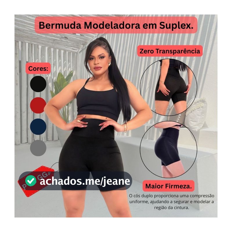 Bermuda Feminina Modeladora Cós Super Alto Em Suplex Disfarça Barriga Treino