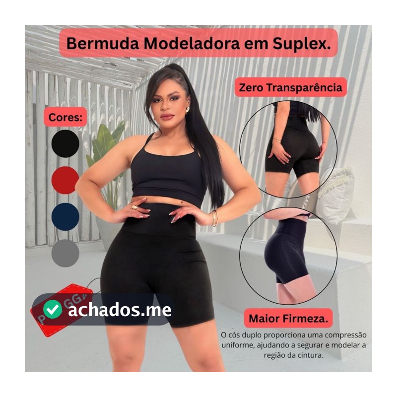 Bermuda Feminina Modeladora Cós Super Alto Em Suplex Disfarça Barriga Treino