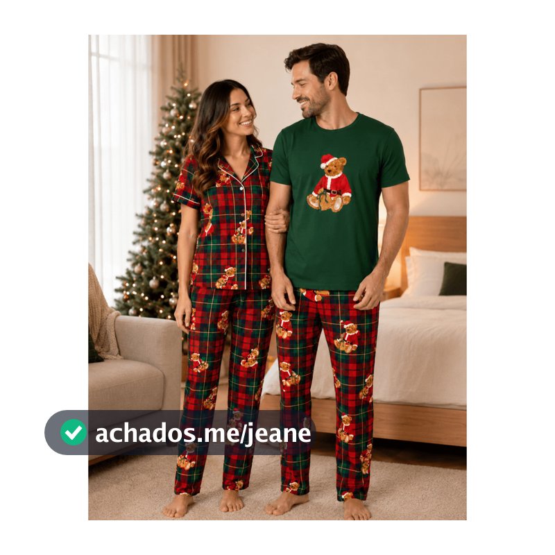 Kit Pijamas Casal Natal Masculino e Feminino Calça Longa Estampa Natalina