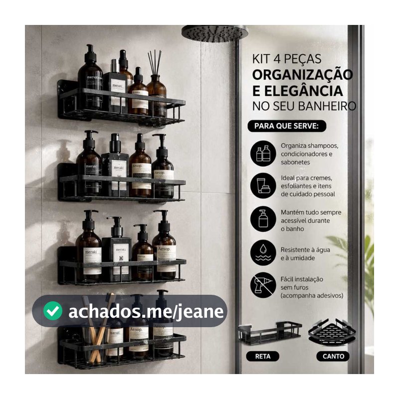 KIT Com 4 Prateleiras Suporte De Banheiro Organizador Alta Qualidade Premium Porta Shampo