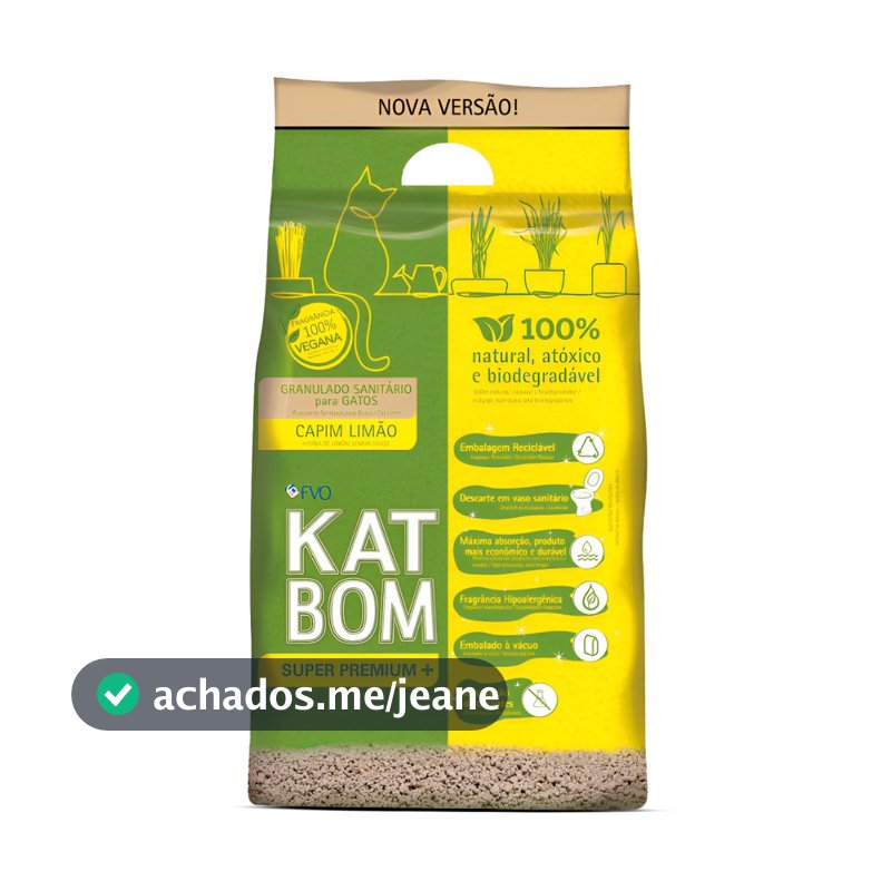 Areia Higiênica Katbom Para Gatos Granulado Capim Limão  3Kg