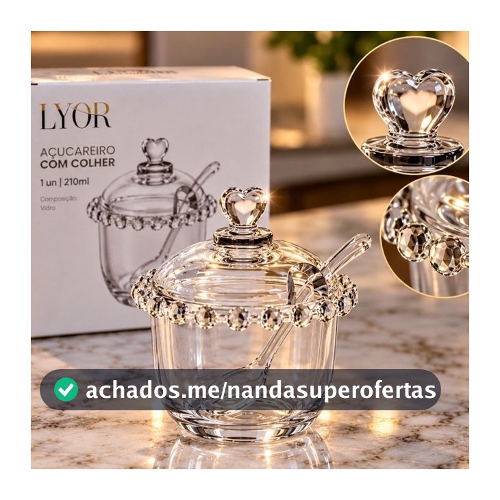 Açucareiro de Cristal Lyor - Elegância com Corações Decorativos, 250ml