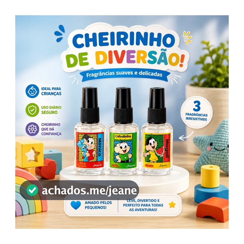Kit Colônia Infantil Turma da Mônica 3 Fragrâncias Suaves 25ml Cada – Perfume Infantil Seguro e Delicado