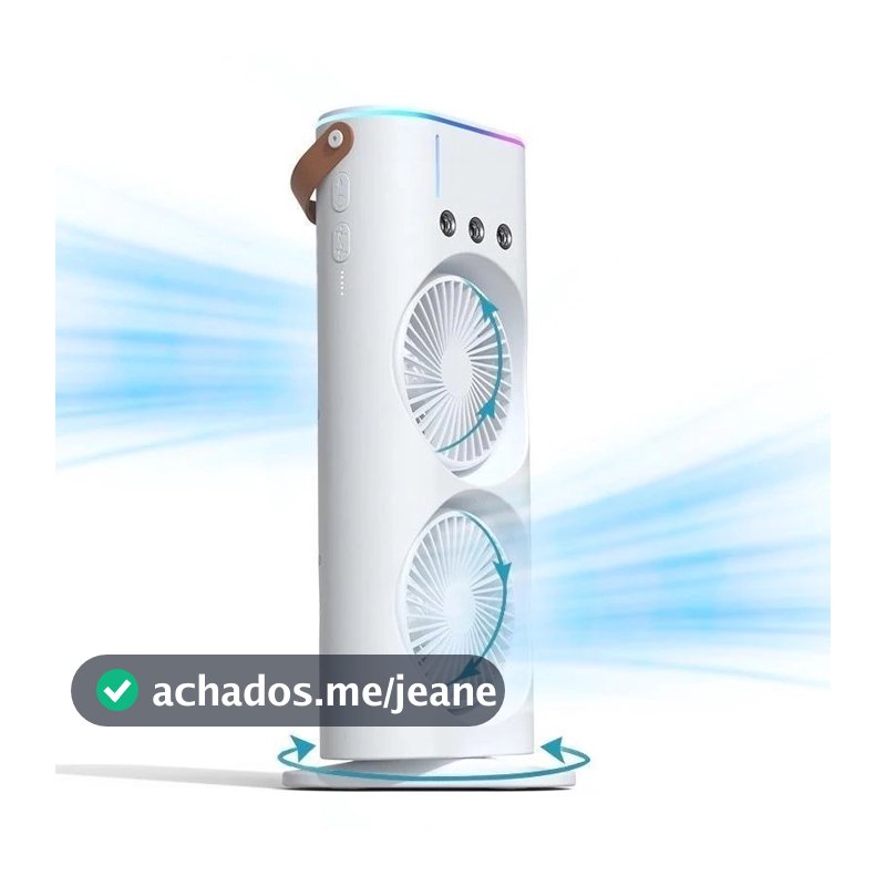 MINI Refrigerador De Ar Ventilador Umidificador Dupla Giratório+rgb Camada Ventilador Climatizador Ar C/ Reservatório