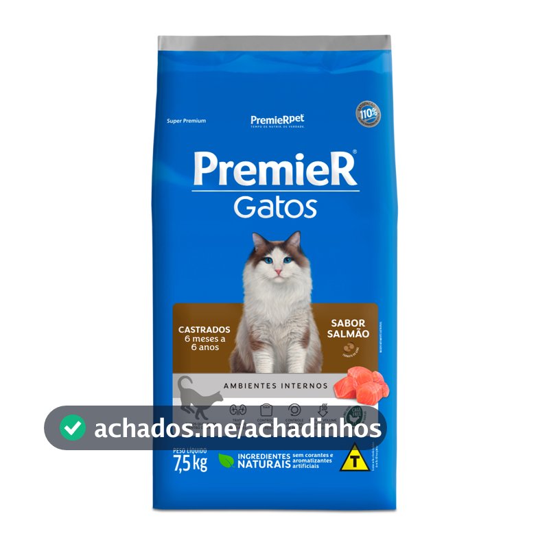 Ração Premier Gatos Castrados de 6 Meses á 6 Anos Salmão 7,5kg