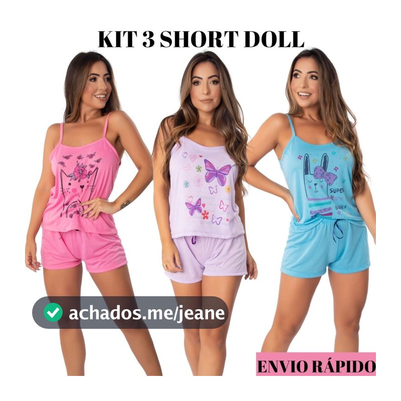 Kit 3 short dool  pijama baby dool malha promoção