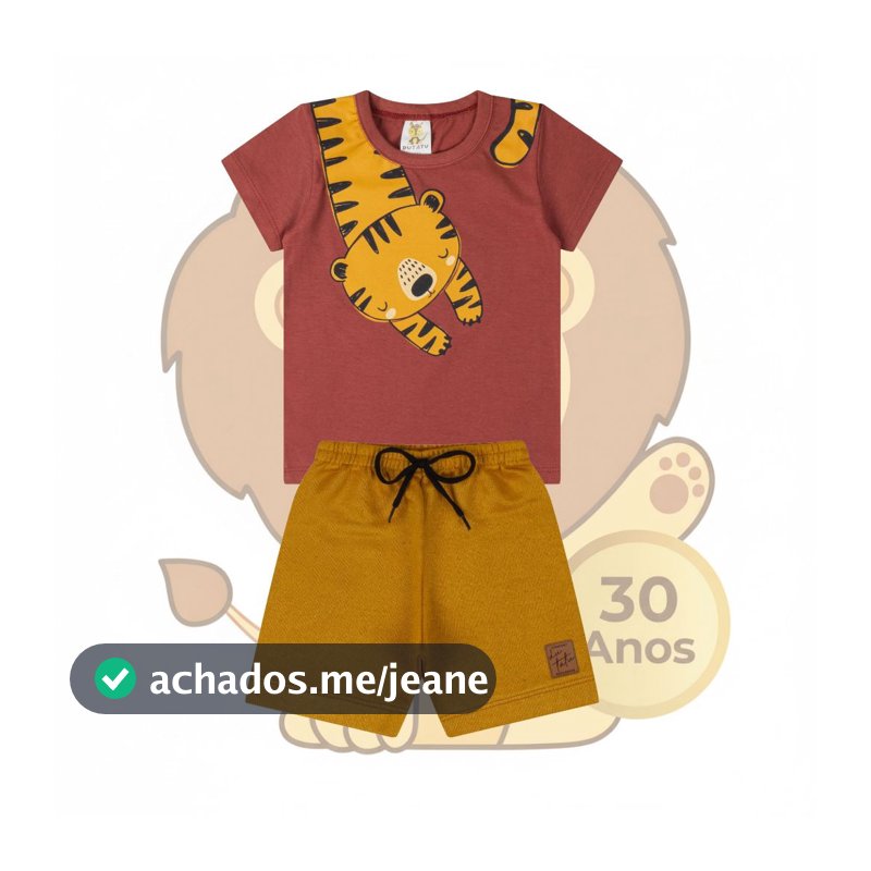 Conjunto Masculino Menino Infantil  Verão Tigrinho - Tamanho 1 a 8 Anos