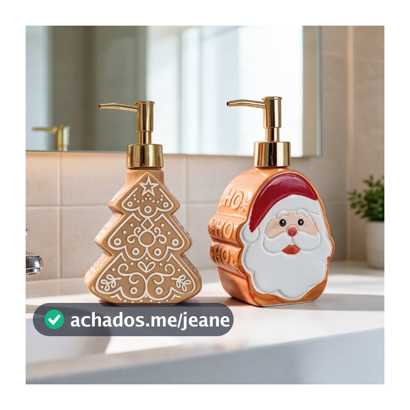 Porta Sabonete/Detergente de Natal - Porcelana, Decoração Natalina, Papai Noel, Árvore de Natal