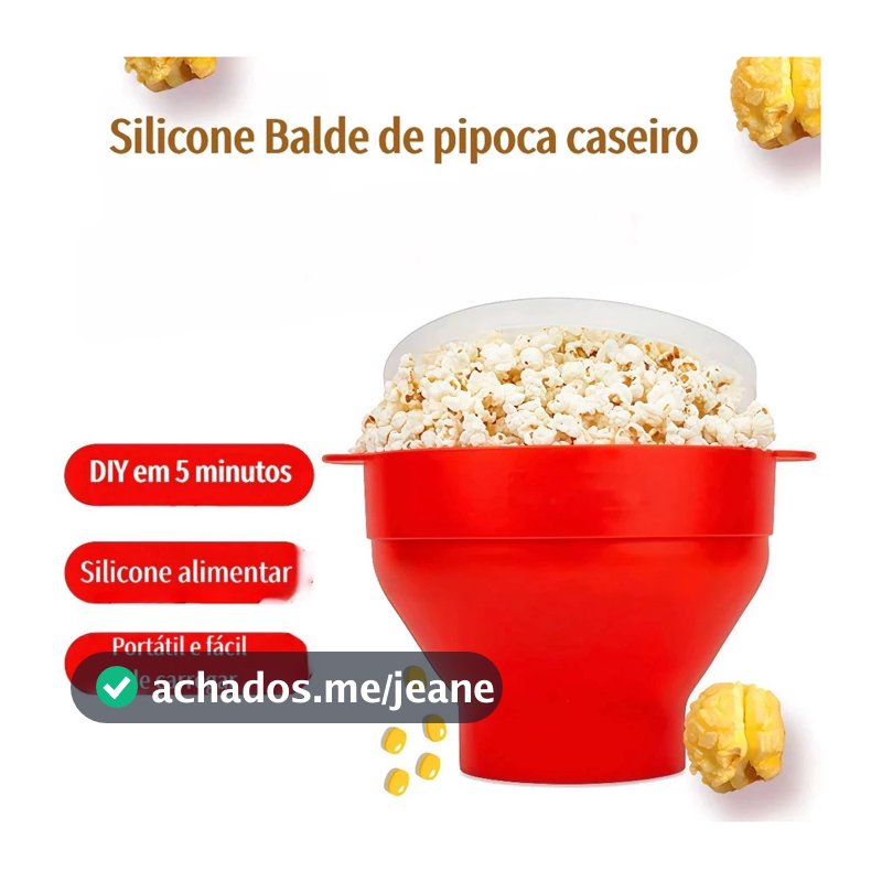 Pipoqueira Silicone Dobrável Microondas Tampa Vermelha Sem Óleo Portátil Fácil Limpeza Pipoca Caseira Saudável