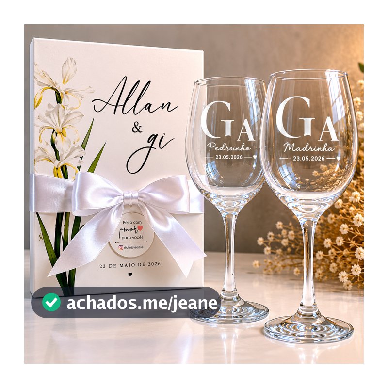Kit Taças Personalizadas com Caixa Premium | Casamento, Padrinhos e Presentes - Casal ou Individual