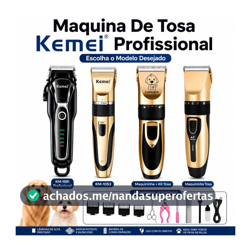 Máquina De Tosa Pet Profissional Kemei KM1053 KM1991 Escolha o Modelo Cães e Gatos