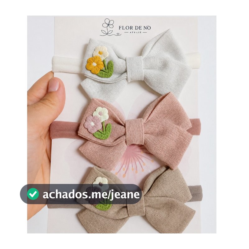 Kit 3 Laços Bebê Linho Bordado Faixinha -Presilha Antideslizante | Saída maternidade  menina - laços de cabelo infantil