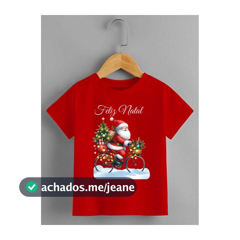 Camiseta Infantil Natalina Feliz Natal | Estampa Papai Noel de Bicicleta | Roupa Natal para Crianças