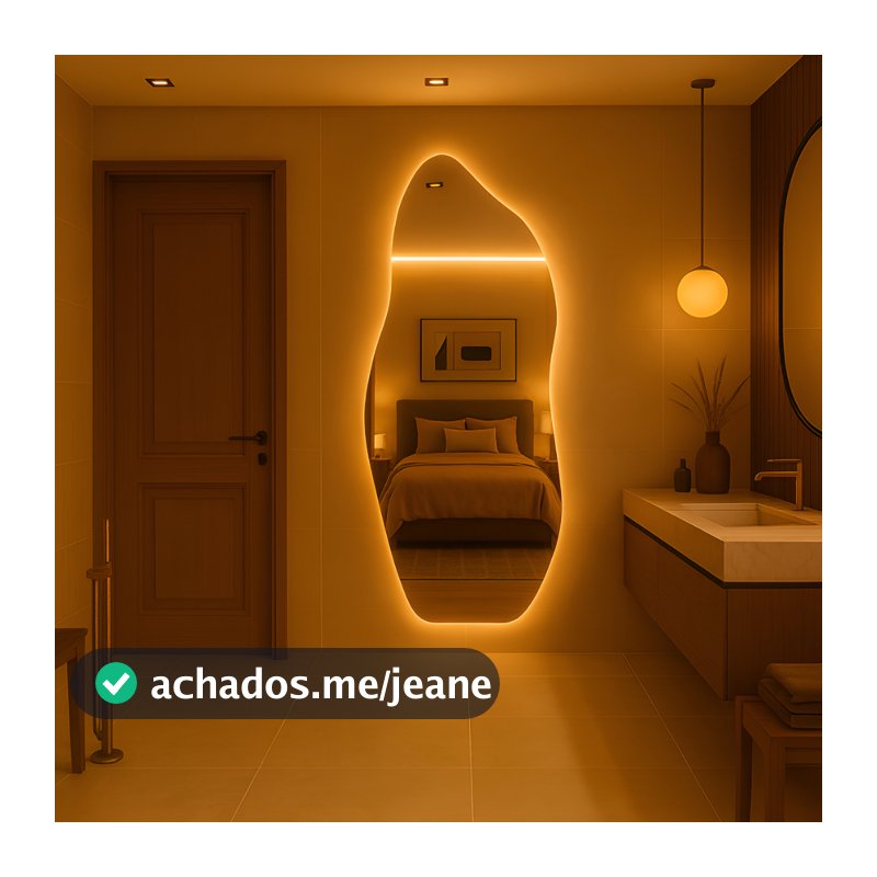 Espelho Orgânico Led 150x40cm 170x50cm Luz Branco e Luz Amarela Flame Quarto Sala Salão Loja