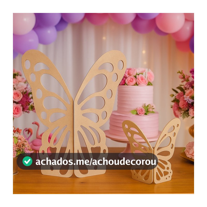 Kit Painel 2Pç Borboleta Com Dobradiça 70Cm / 30Cm Em MDF Para Decoração De Festa Envio Imediato