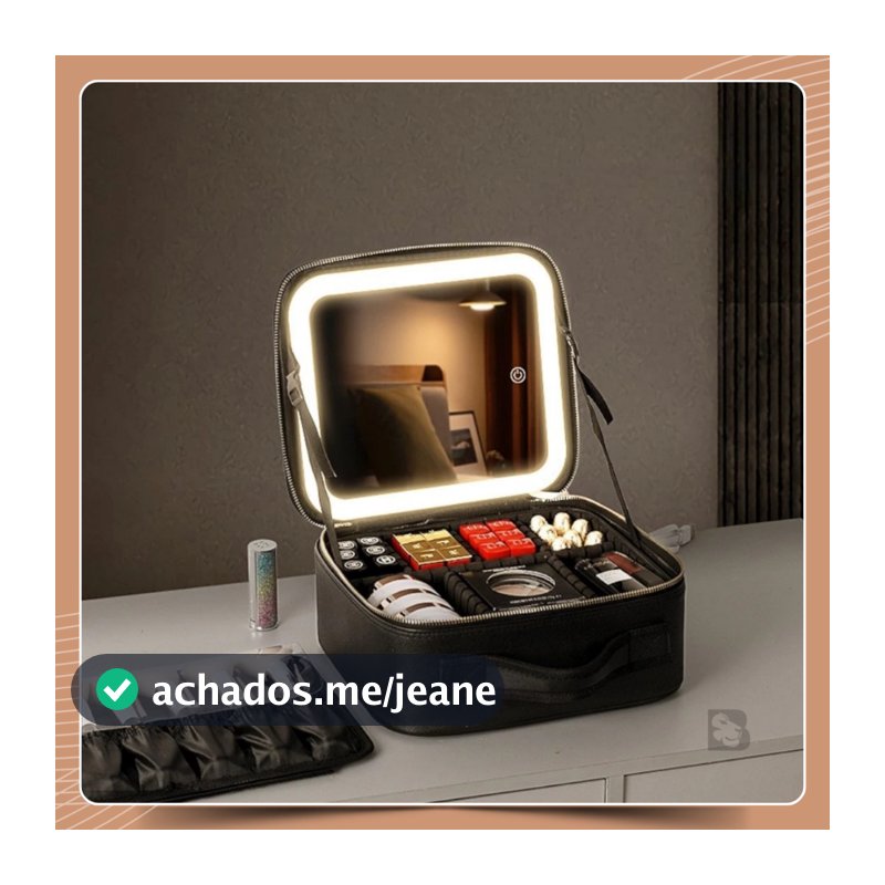 Maleta de Maquiagem Com Alça Necessaire De Couro Com Espelho Led Portátil Para Maquiagens Cosméticos