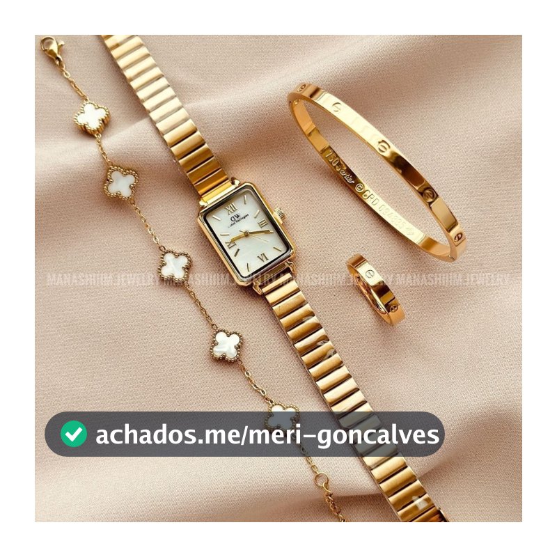 Kit Conjunto Relógio Feminino Dourado com Bracelete Pulseira e Anel Acessórios Femininos Relogio