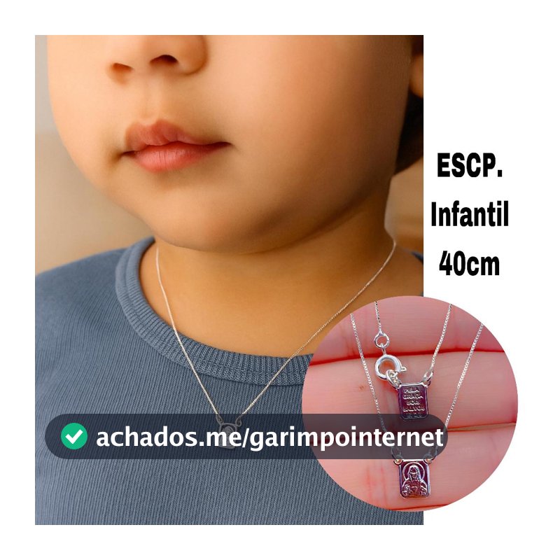 Escapulário Infantil Prata 925 Sagrado Coração de Jesus e Nossa Senhora do Carmo Pai e filho