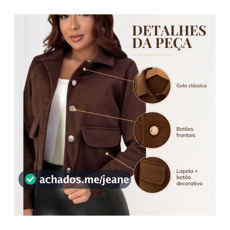 Casaco Feminino Lã Batida com Bolsos Inverno Elegante Quente Confortável Moda Feminina