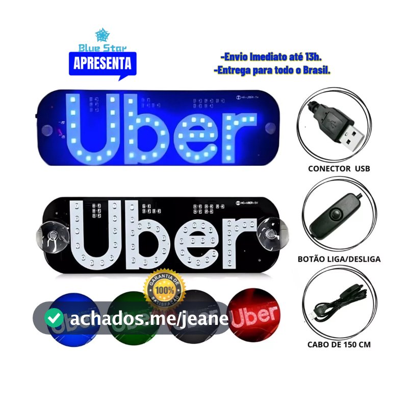 Placa Letreiro Luminoso Led USB Aplicativo uber Letreiro Com Botão Liga/desliga - Promoção