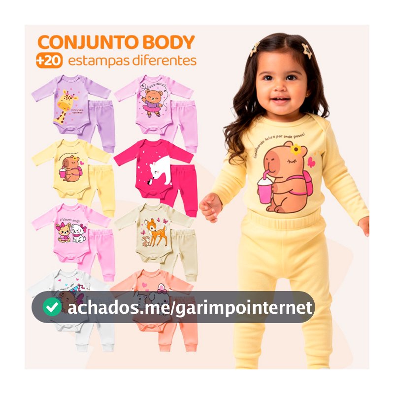Kit 8 Peças de Roupas para Bebê Menina (4 Body Longo + 4 Calça Mijão) Kit 4 Conjunto Body + Calça Roupa Infantil Bebê