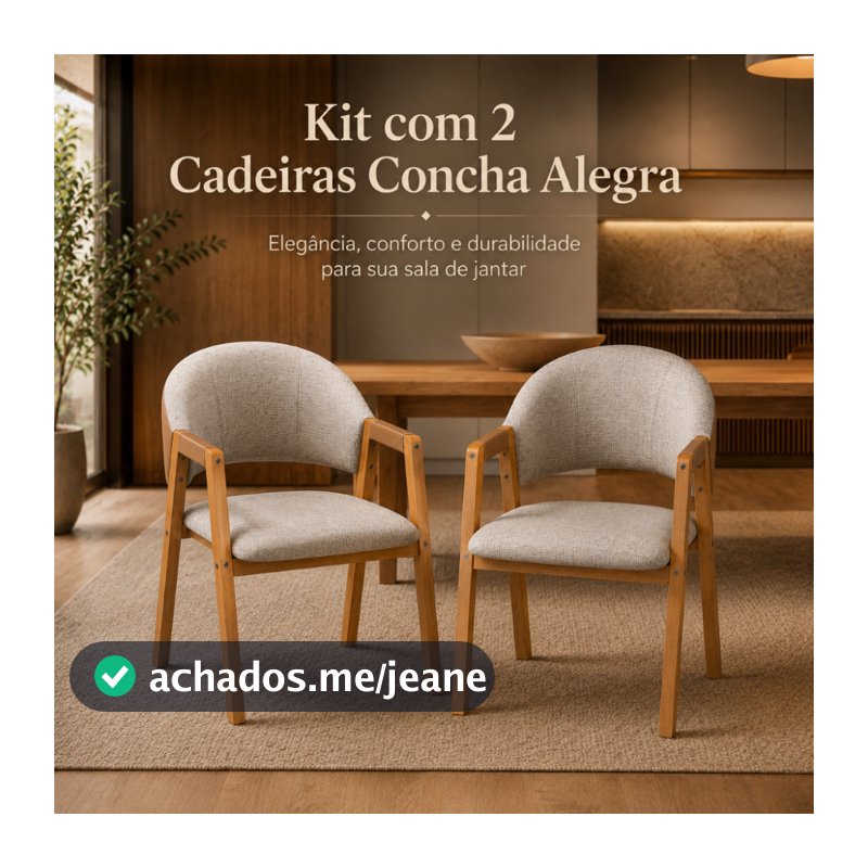 Kit 2 Cadeiras Sala de Jantar Concha Linhão Cinza ou Corino Marrom com Braços Madeira