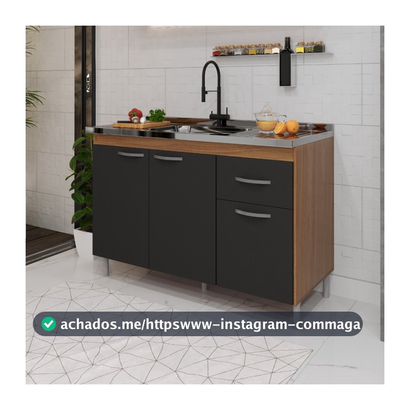 Balcão de Cozinha Pia de 120cm Sem Tampo Suiça POP SHARK MOVEIS 3 Portas 1 Gaveta