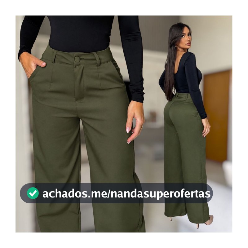 Calça Pantalona Feminina Alfaiataria Elegante Cintura Alta Wide Leg Casual Social Blogueira