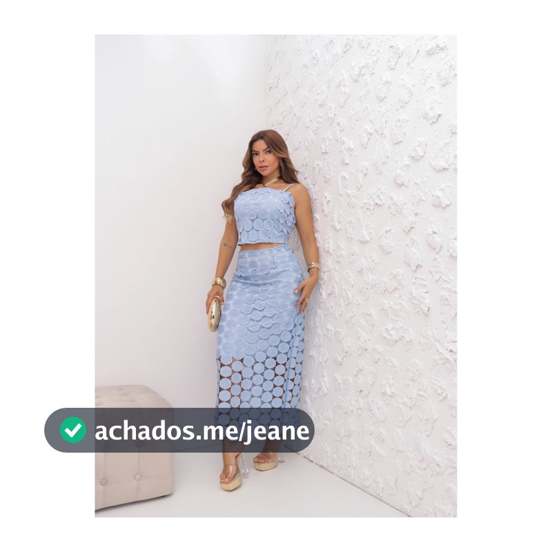 Conjunto Moda Feminino com cropped e saia mid tecido de renda guipir/Importado/P/M/G/FF10873