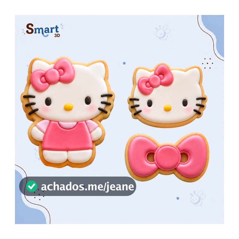 Kit 3 Cortadores de Biscoito + Carimbos Hello Kitty - Cortadores Biscoitos Temáticos/Aprox 6CM