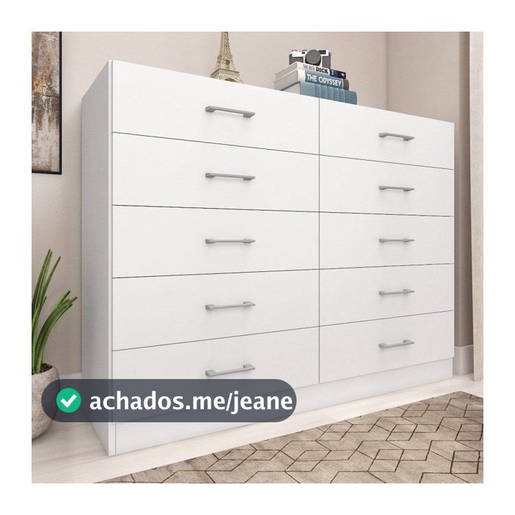 Cômoda para Quarto 10 Gavetas Caribe Branco Branco
