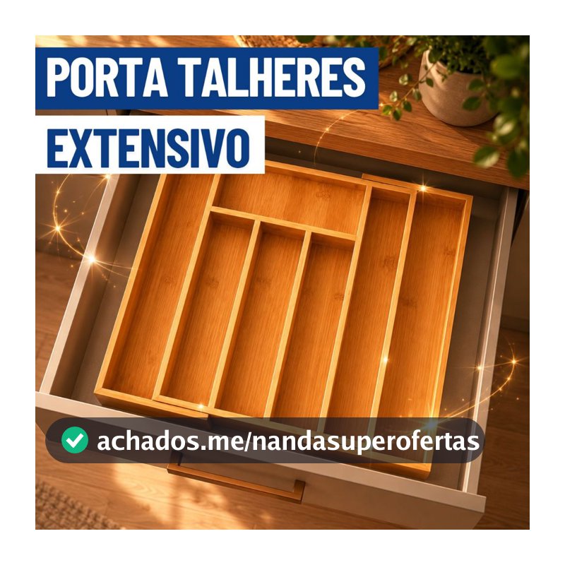 Porta Talheres Extensivo Bambu 7 Divisórias Extensível Ajustável Organizador Madeira