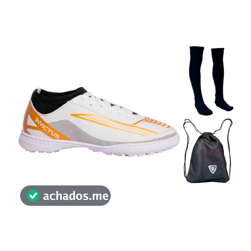 Chuteira Futebol Society Invictus Cano Médio Uzze Sport + Meião + Mochila Saco