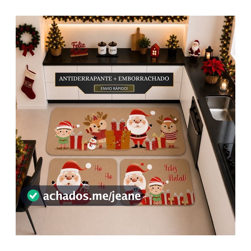 Kit com 3 Tapetes para Cozinha Decorativos Exclusivo Natalino Noel e Amigos