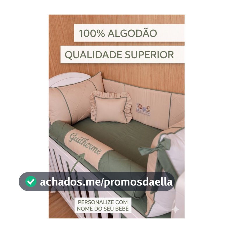 Kit Berço 100% algodão Safari Verde Militar Nude Personalizado com nome do bebê