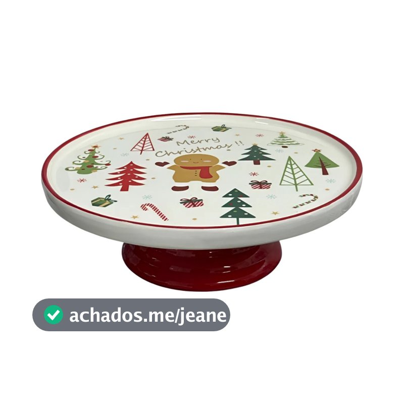 Porta Bolo Panetone 23cm Em Cerâmica Noel  Merry Chistimas