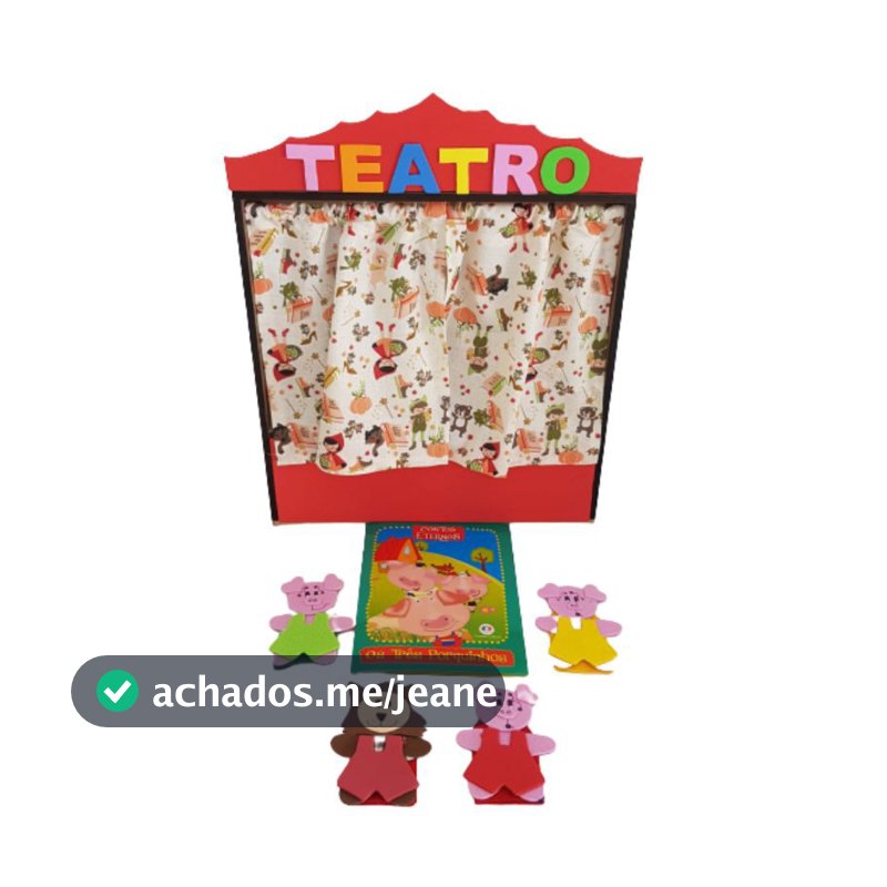 Teatro De Teatro com cortina e gaveta Em Mdf E Dedoches Os 3 Porquinhos em eva e feltro / Brinquedo de faz de conta/ contacão de história/ Historia infantil/ Brinquedo educativo e pedagógico