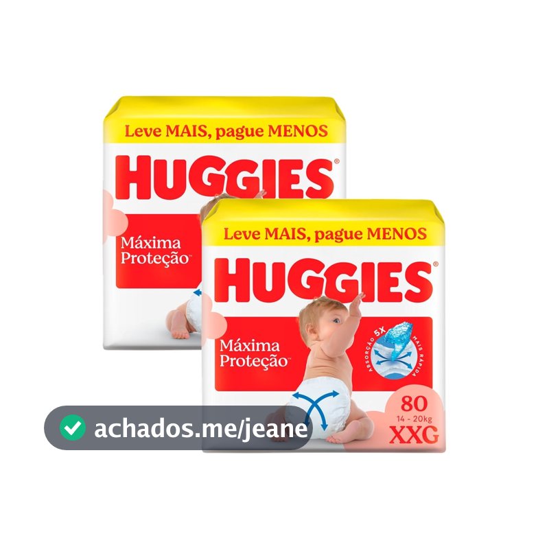 Kit 2 Fralda Huggies Máxima Proteção Tamanho XXG 80 Unidades Descartáveis