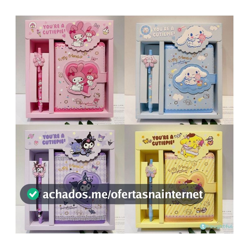 Conjunto de Cadernos Sanrio Careful Cute Kuromi Personagem Cinnamoroll My Melody 100 Páginas Planejador Semanal Livro de