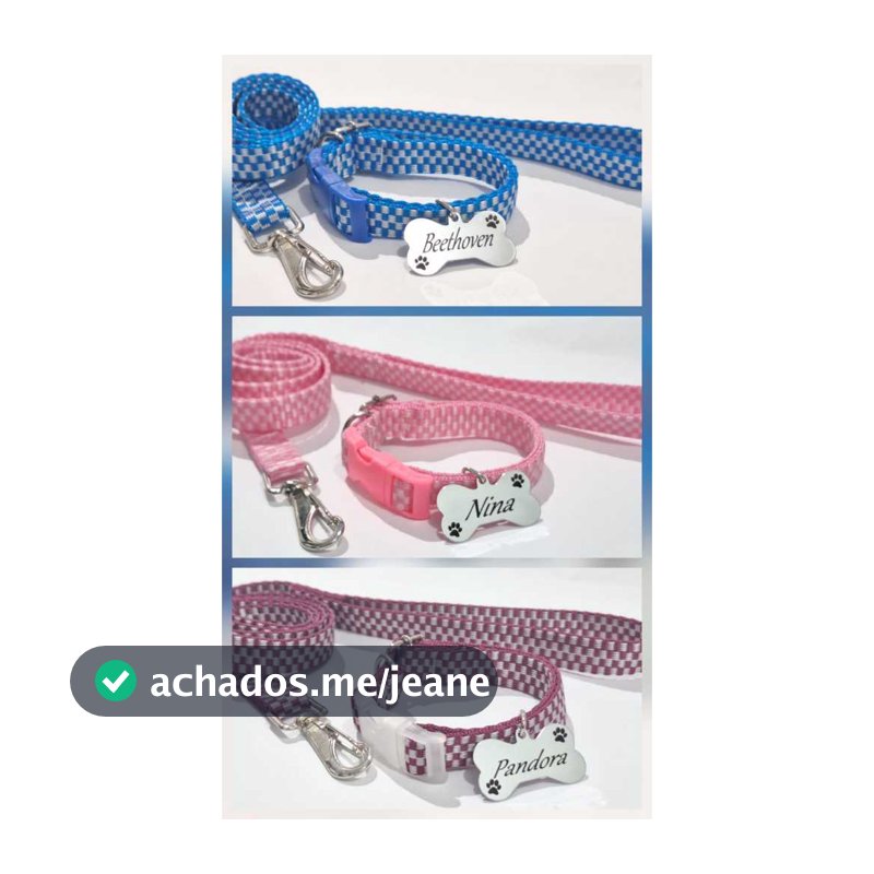 Coleira para Cães e Gatos com Guia e Placa de Identificação Gravada!!! INFORME O NOME DO PET  E TEL DO DONO POR MENSAGEM