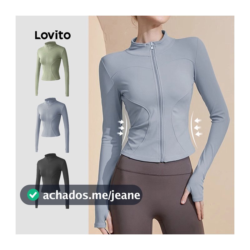 Lovito Casual Jaqueta Esportiva Suave ao Toque Elástica 4 Way Top de Yoga Ajustado Secagem Rápida Academia LNA124047