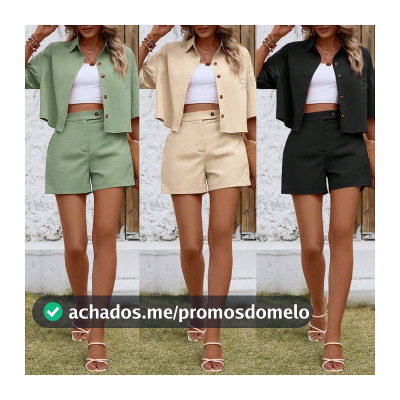 Conjunto Feminino Alfaiataria LEVEL Varias Cores Camiseta e Short Verão